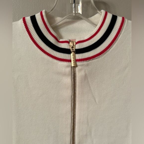 ALEXIA ADMOUR SIZE LARGE PHOEBE IVORY RED BLACK QUARTER ZIP SWEATER - Picture 4 of 8